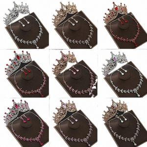 1pc brud Rhineste Crown Alloy Rhineste Hair Bands Wedding Birthday Crown Tiara Halsbandörhängen Tre stycken Accores M5M0#