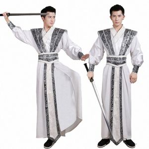 Traje chinês antigo masculino, roupa de performance de palco para homens da dinastia hanfu, traje de cetim, robe tradicional chinês dr men i49b #