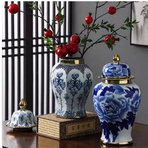 Vases Jingdezhen Blue And White Porcelain General Jar Vase Chinese Style Home Living Room Craft Decoration