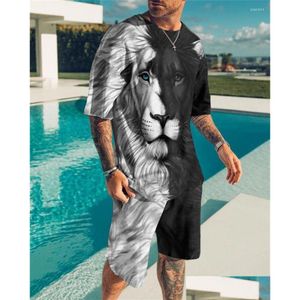 Traccetti da uomo Summer Men Tracksuit Tiger Pattern T-shirt Set Shorts Shorts Shorts Shorts Shorts Shorts Over Over Overgezed Sports Dear Drop Dh8ub