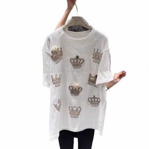 plus Size summer spring new fi design women runway High quality Vintage beading Thick T shirt S328#