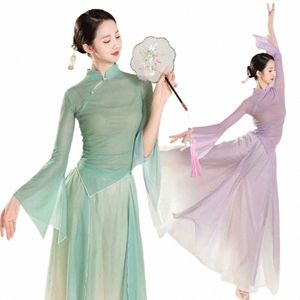 Классические костюмы для выступлений танцоров Chiff Cardigan Практика танцевальной одежды Body Rhyme Lg Внешний костюм для китайского народного танца C8Rs #