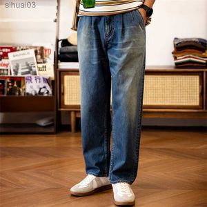 Pantaloni cono a doppia piega per jeans rossi maschili a doppia piega 13 oz denim ad alta moda maschile jeansl2403