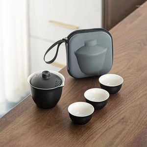 Teegeschirr-Sets, Keramik-Reisetee-Set, bestehend aus 1 Kanne und 3 Teetassen, hochwertig, elegant, Gaiwan, schöne einfache Teekanne, Wasserkocher, Teeset-Tasse