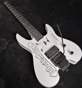 Hand Work Paint Lion White Headless Electric Guitar China EMG Pickup Tremolo Bridge Whammy Bar Black Hardware8389635