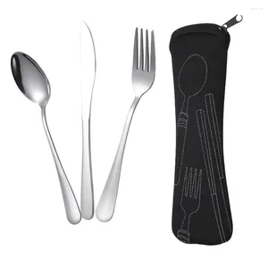 Flatvaruuppsättningar Set Cuterly Rostfritt stålredskap Portable Fork Spoon Silverworks Forks Picknick Travelbordsartiklar