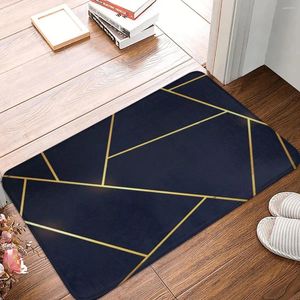 Bath Mats Blue Marble Mat Non Slip Metal Border Geometric Toilet Pad Quick-Drying Kitchen Shower Door Floor Velvet Bathroom Rug