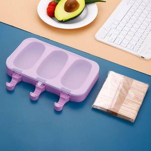 Bakformar diy söt popsicle mögel med lock björn klo mönster glass lila silikonost pudding mögel