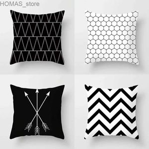 Yastık 45x45cm Basit Moda Siyah ve Beyaz Geometrik Şerit Baskılı Kılıf Polyester Koltuk Yastık Kapağı Modern Ev Dekoru Y240401