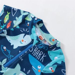 男の子水泳衣装赤ちゃん水着幼児幼児少年サメのプリント水着ジッパー1ピース半袖ビーチ水着スーツ