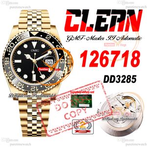 126718GRNR DD3285 Automatisk herrklocka Clean CF 18K Yellow Gold Ceramic Bezel Black Dial 904l Steel Armband Super Edition Samma seriekort PURETIME RELOJ HOMBRE