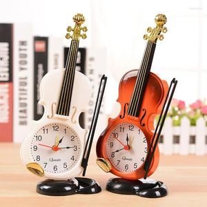 Bordklockor reloj de mesa liten vintage klocka kreativ violin form kvarts tyst larm skrivbord dekoration barn gåva heminredning