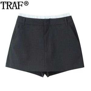 Kjolar skorts traf kvinnor skort randiga skorts för kvinnor mid stigande grå mini kjol byxor mode boxer stil kort kjol höst streetwear 240330