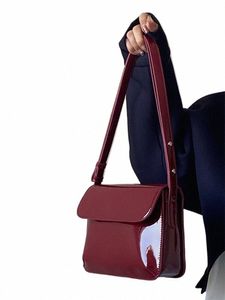 Autumn Winter New Women Crossbody Bag Red Gloosy Square Faux Leather Female Single Shoulder Bag Classic Vintage Textured Bag 71U4#