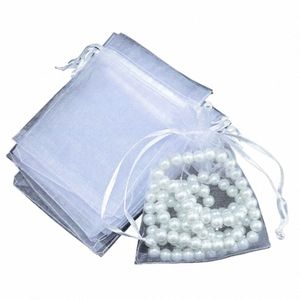 25/50 stücke Candy Schmuck Verpackung Party Versorgung Weiße Beutel Organza Gaze Beutel Kordelzug Tasche Geschenk Taschen 10F0 #