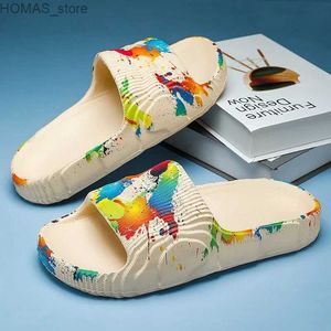 home shoes Summer Slippers Mens EVA Leisure Couples Non-slip Beach Indoor Bathroom Flats Ourdoor Slides Graffiti Thick Sole Creative Casual Y240401