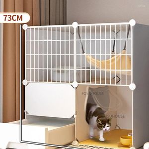 Kedi Taşıyıcıları Modern Demir Mesh Cage Kapalı Ev Ev Balkonu Tuvalet Entegre Büyük Boş Uzay Evcil Hayvan Ürünleri