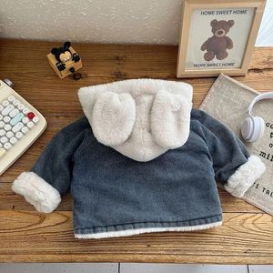 Jackets 2024 Fashion Children Denim Coat 0-5Years Kids Boy Girl Long Sleeve Ear Hooded Woollen Jacket Thicken Warm Outwear Clothes