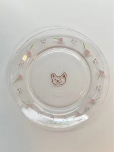 Plates Korean Style Cartoon Glass Plate Cute Bear Fruit Salad Dessert Nordic Tulip Cake Breakfast