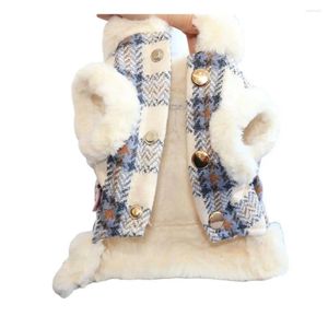 Dog Apparel Pet Clothes With Plush Embellishments Plaid Print Vest Winter Cat Coat Soft Comfortable Warm For Weather
