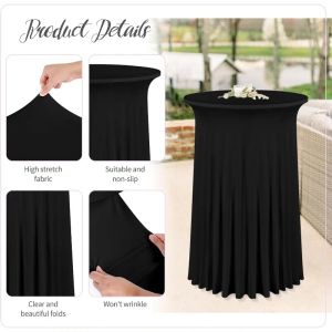 6 Packs 32"x 43" Round Cocktail Table Skirt,Spandex Stretch cloth with Wavy Drapes, Spandex Fitted High Top