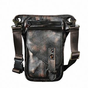 Real Quality Leather Design Coffee Sling Bag Viagem Fanny Belt Pack Perna Coxa Drop Bag Phe Bolsa Para Homens Masculino 211-6 G12t #