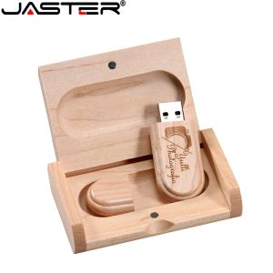 Jaster USB 2.0 Flash Drive 128 GB de caneta de madeira LOGO FREE Custom 64GB 32 GB Pendrive com Box Memory Stick Presente criativo u disco