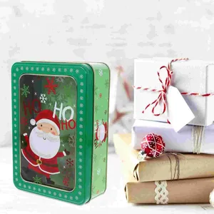 Förvaringsflaskor Candy Jar Square Transparent Windowed Christmas tema Tinplate Box Gift Baking Cookie Packaging Eldor Boxes Containrar