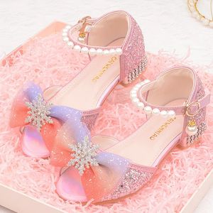 Mädchen Prinzessin Schuhe High Heel Blumen Mädchen Sandalen Schuhe Glitzernde Pailletten Party Schuhe Sommer Perlen Riemen Elegante Schuhe Offene Spitze 240318