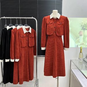 Vestidos casuais outono feminino 2024 estilo francês manga longa inverno rico casa valiosa filha falsa kafuu um vestido de terno inteiro