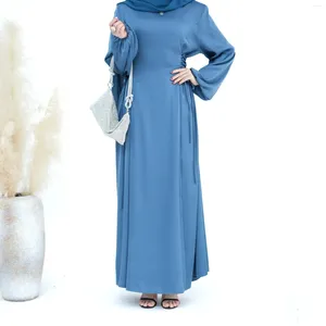 Vestidos casuais eid cor sólida gola alta fina caftan robe y2k vestido muçulmano abaya mulheres cinta árabe elegante kaftan roupas islâmicas