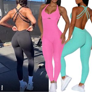 Almofada de nylon mulheres yoga conjunto macacão ginásio exercício legging fitness treino calça ativo wear outfit terno 240307