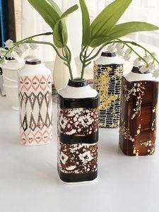 Vases Nordic Creative Painted Ceramic Vase Dried Flower Ornaments Home Porch Decorations