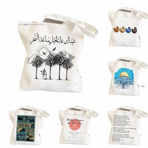 arabic Calligraphy Poem Casual Women Shoulder Bag Large Capacity Harajuku Shop Canvas Shopper Girl Handbag Female Tote Bag p6Gl#