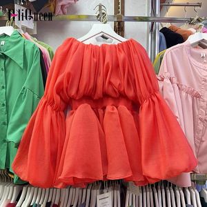 Women's Blouses Women Summer Long Lantern Sleeve Slash Neck Slim Waist Ruffles Blouse Female Sweet Solid Color Chiffon Womens Tops Blusas