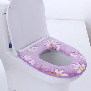 Toilet Seat Covers Thickened Potty Cover Plush Sun Flower Four-color Mat Waterproof Sticky Button Universal Type