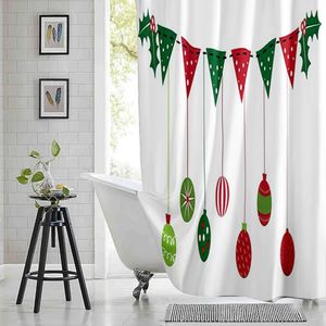 Tende da doccia Tenda natalizia rossa e verde a pois con motivi geometrici stampati in tessuto poliestere impermeabile con ganci