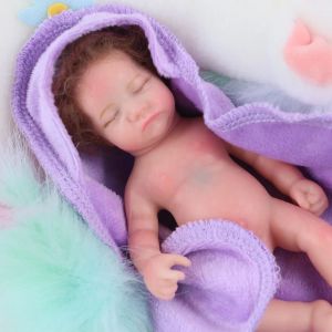 Helkroppssilikon Reborn Baby Doll 6 tum Mini Solid Slicone Baby Doll med rotat hår med sjöjungfrudräkt och tillbehör