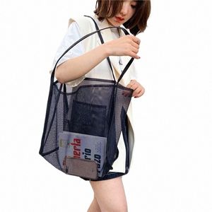Женская сетчатая пляжная дорожная сумка на плечо большой емкости, повседневные сумки для хранения игрушек, продуктовая сумка для пикника, женская сумка, сумка для магазина E8Is #