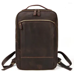 Mochila moda homens laptop mochilas vintage real vaca couro genuíno saco de escola neutro portátil masculino viagem