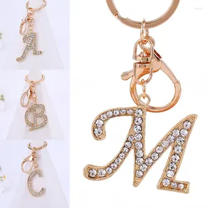 Keychains A-Z 26 Letter Rhinestone Keychain For Women Charm Crystal Initial Gold Plated Metal Keyring Bag Car Key Chains Diy Accessories