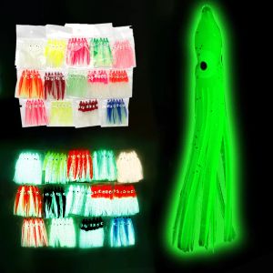 5Pcs Soft Luminous Octopus Squid Skirts Lure 5-12cm Silicone Tuna Skirted Squid Jigging Sea Fishing Glow Rubber Artificial Bait