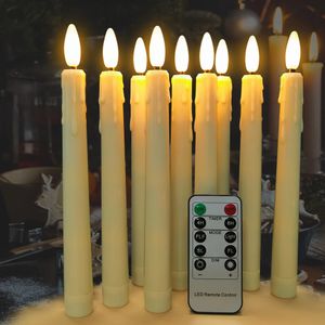 Pack of 9 LED Taper Candles Flicker Flames Timer Remote Battery-operated Fake Wedding Candle Home Decoration Electronic Candle 240326