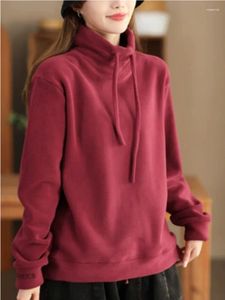 Felpe con cappuccio da donna da donna più spesse calde 2024 inverno retrò dolcevita con coulisse tipo slim pullover tutto-fiammifero casual