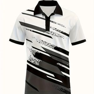 스프링 남성 불규칙한 컬러 블록 인쇄 단락으로 된 옷깃 셔츠 비즈니스 골프 스포츠 폴로 캐주얼하고 편안한 240326