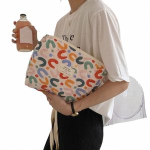 Borsa per il trucco fresca trapuntata coreana per le donne Borsa da toilette portatile Borse femminili Organizzatori floreali Custodia per cosmetici 70F7 #