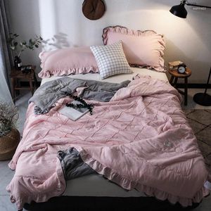 Bedding Sets Nordic Style Solid Thin Summer Quilt With Lace Blankets Soft Comforter Bed Cover Suitable For Adults Kids Home Textiles