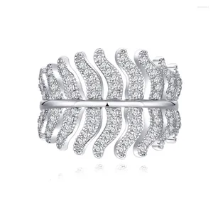 Cluster Rings Zhen Chengda's Product Banana Leaf Ring Women's S925 Pure Silver Micro Set Full Diamond Personalized