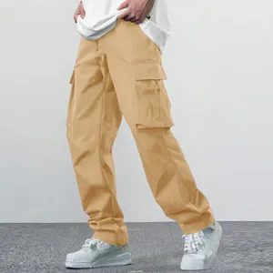 Herrbyxor avslappnad byxa multi fickor arbetskläder rak bred ben fast färg mjuk komfort plus storlek koreansk mode tröja
