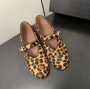 Gaoding ala Womens Ballet Flat Shoes Horse Hair Leopard Mönster Mary Jane Single Shoes Lefu Shoes Belt Buckle Womens Shoes BER567